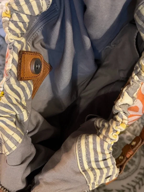 Fossil Patchwork Quilted Shoulder Bag in Orange, Yellow, Gray & Tan - Picture 4 of 4